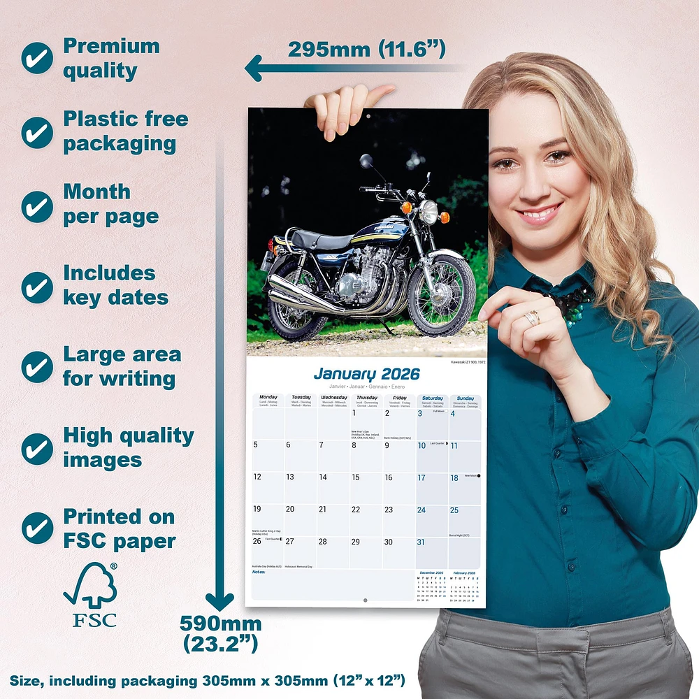70s Superbikes 2026 Wall Calendar