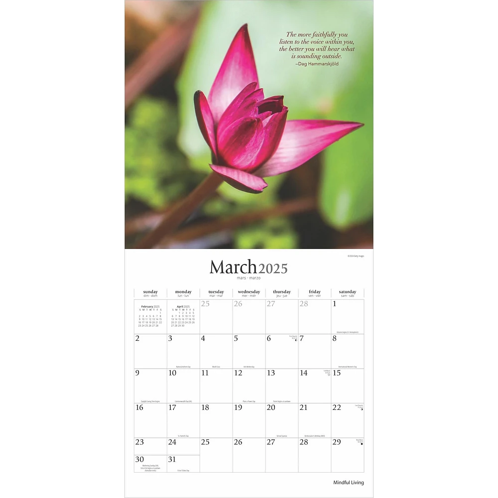 Mindful Living Wall 2025 Calendar