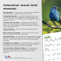 Canadian Geographic Oiseaux 2026 Mini Calendar (French)
