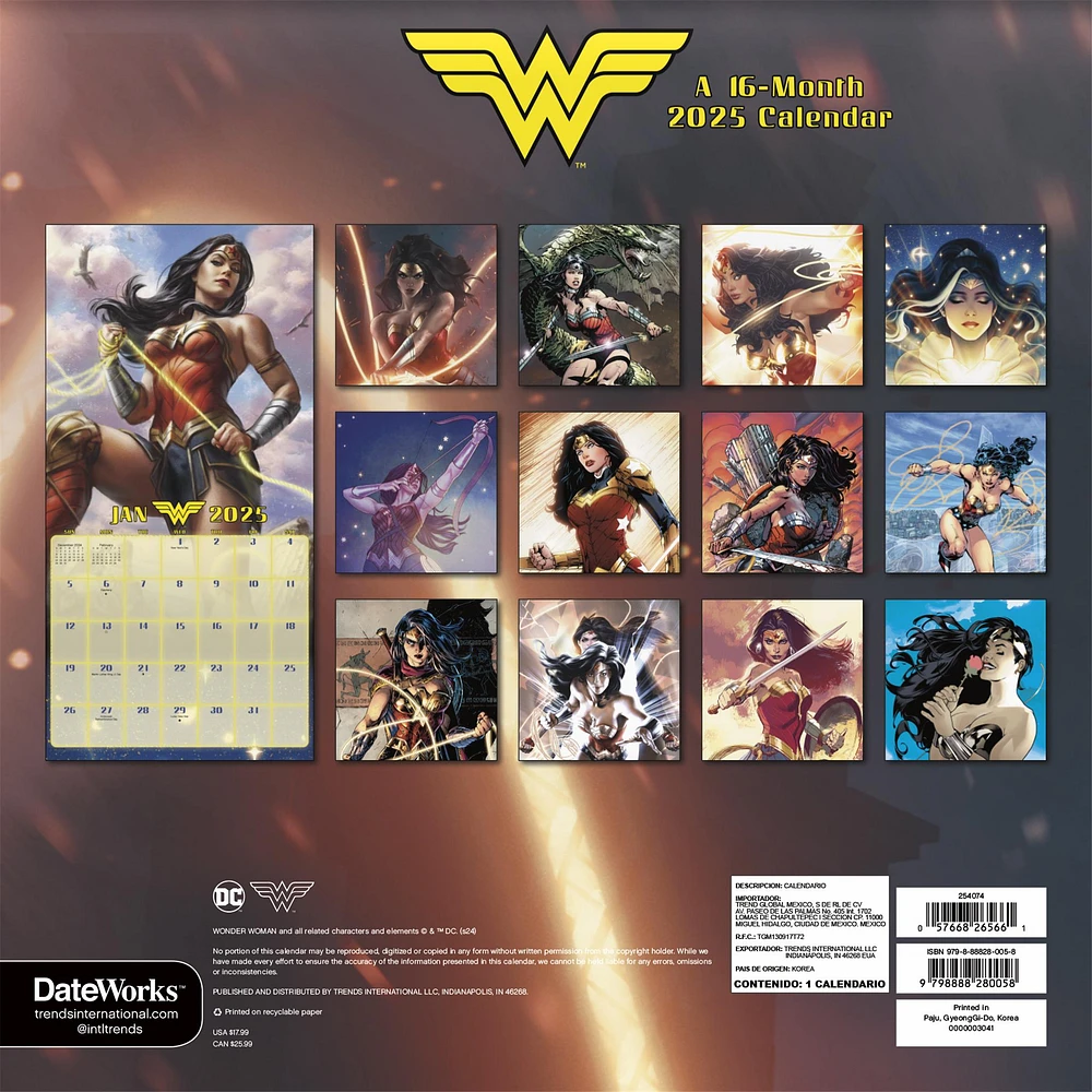 Wonder Woman Wall 2025 Calendar