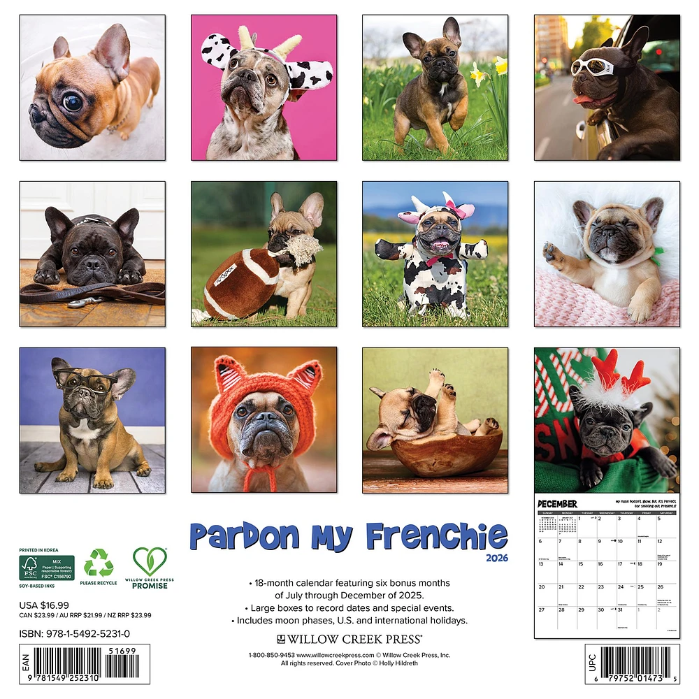 Pardon My Frenchie 2026 Wall Calendar