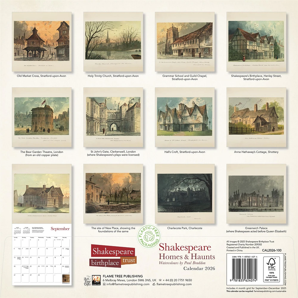 Shakespeare Birthplace Trust: Shakespeare Homes And Haunts 2026 Wall Calendar - Online Exclusive