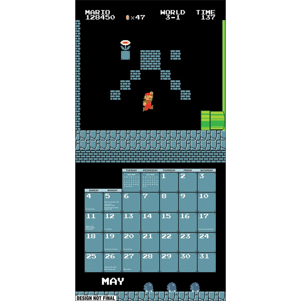 Super Mario Bros 8 Bit Retro Wall 2025 Calendar