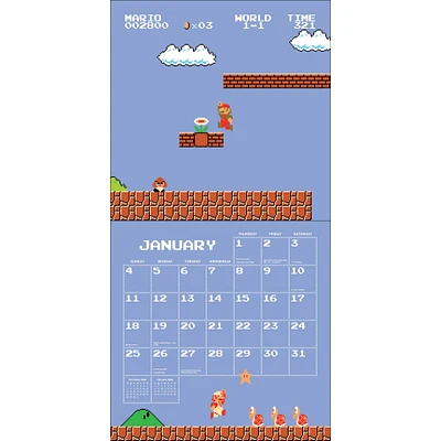 Super Mario Bros. 8-Bit Retro With Die-Cut Notecards 2026 Wall Calendar