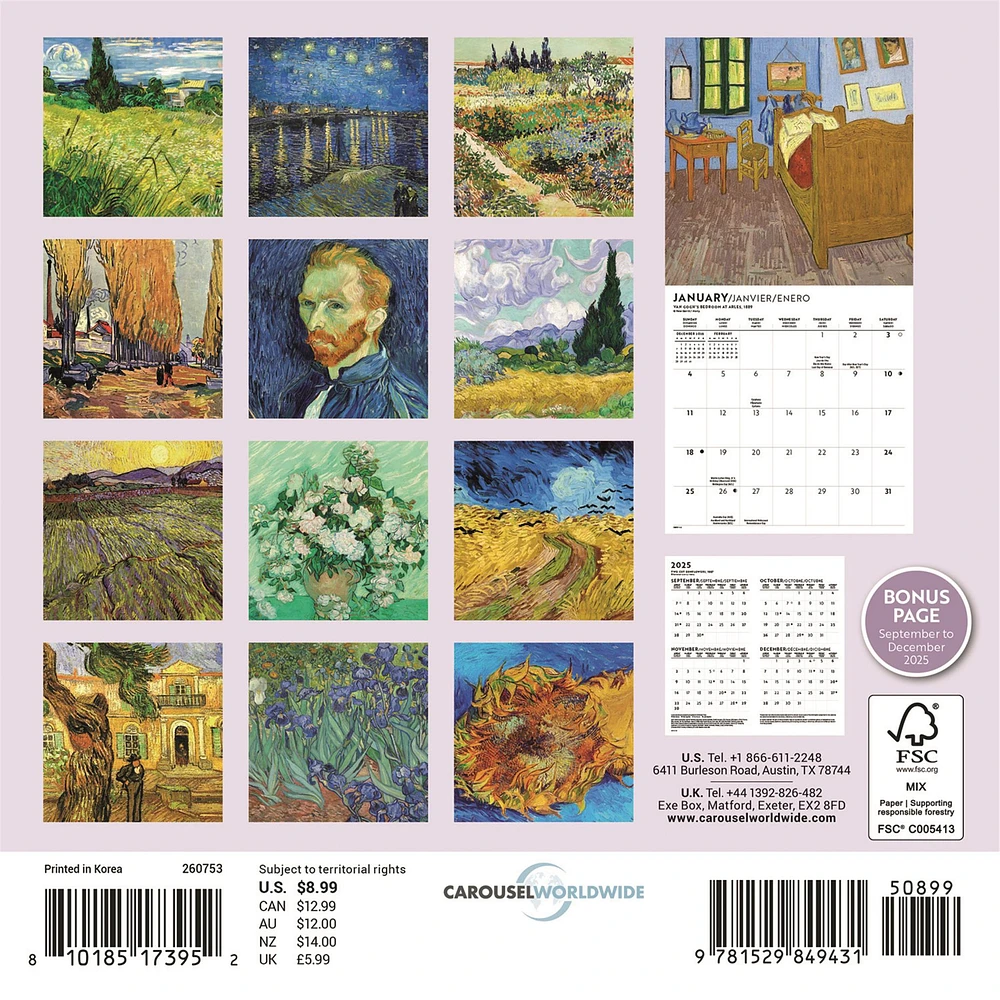 Van Gogh 2026 Mini Calendar