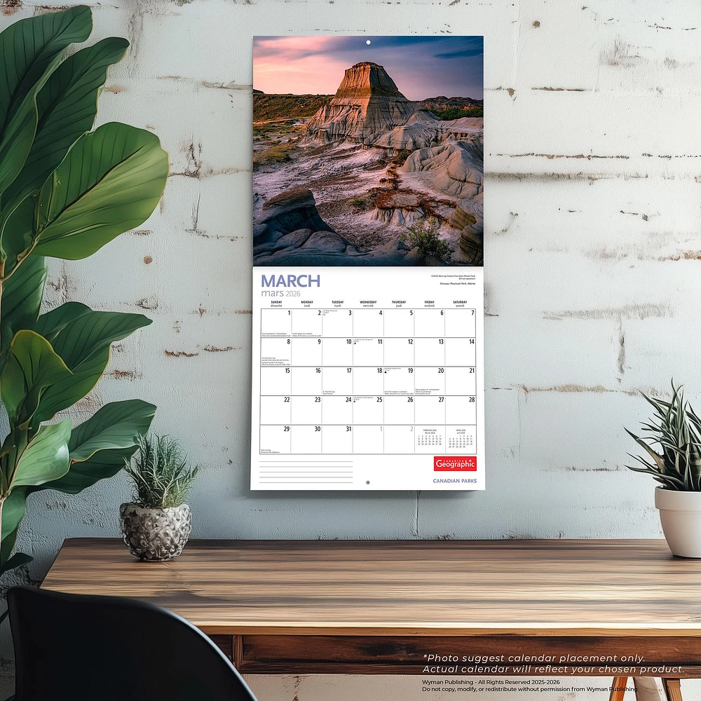 Canadian Geographic Canadian Parks 2026 Wall Calendar