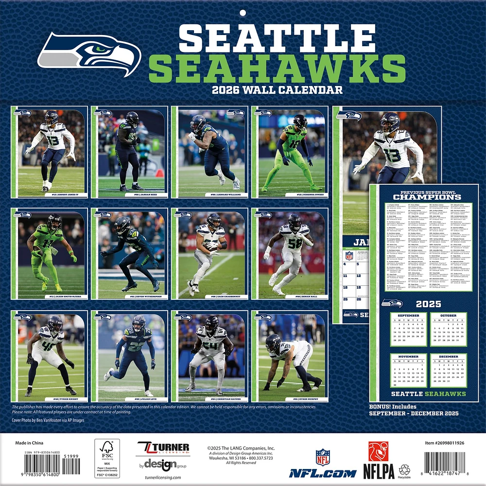 NFL Seattle Seahawks 2026 Wall Calendar