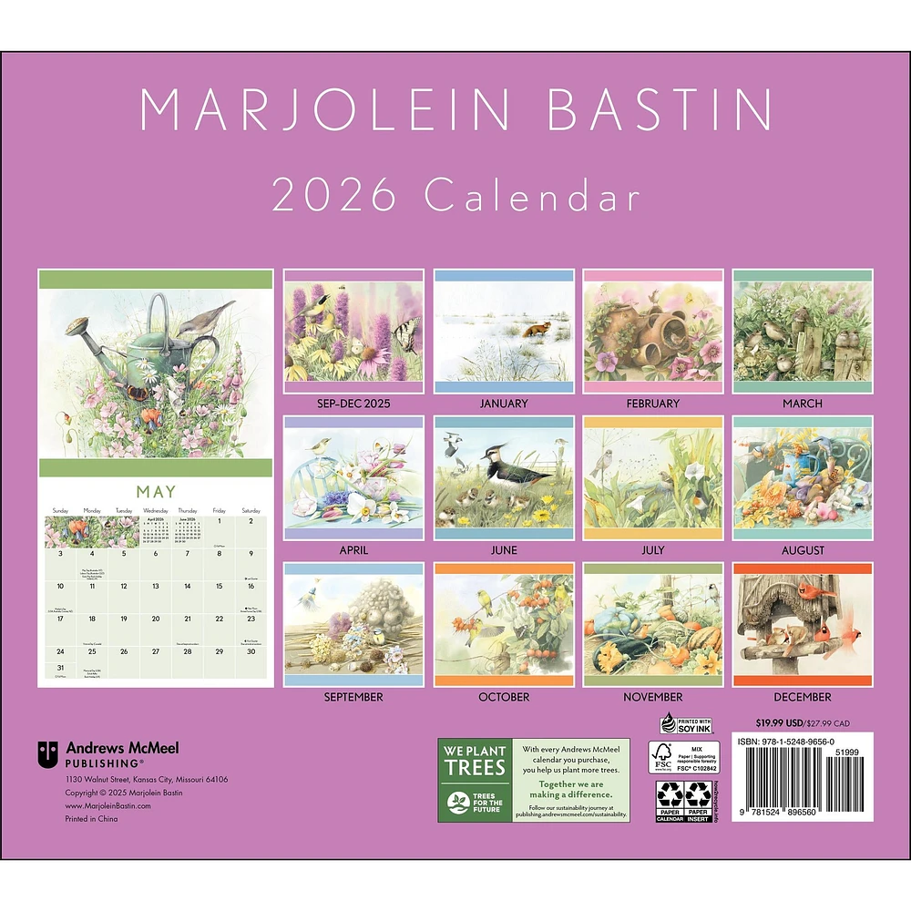 Marjolein Bastin Nature's Inspiration Deluxe with Print 2026 Wall Calendar