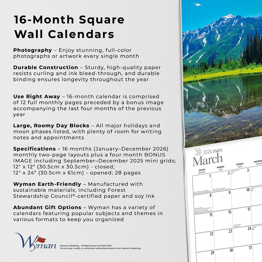 British Columbia 2026 Wall Calendar