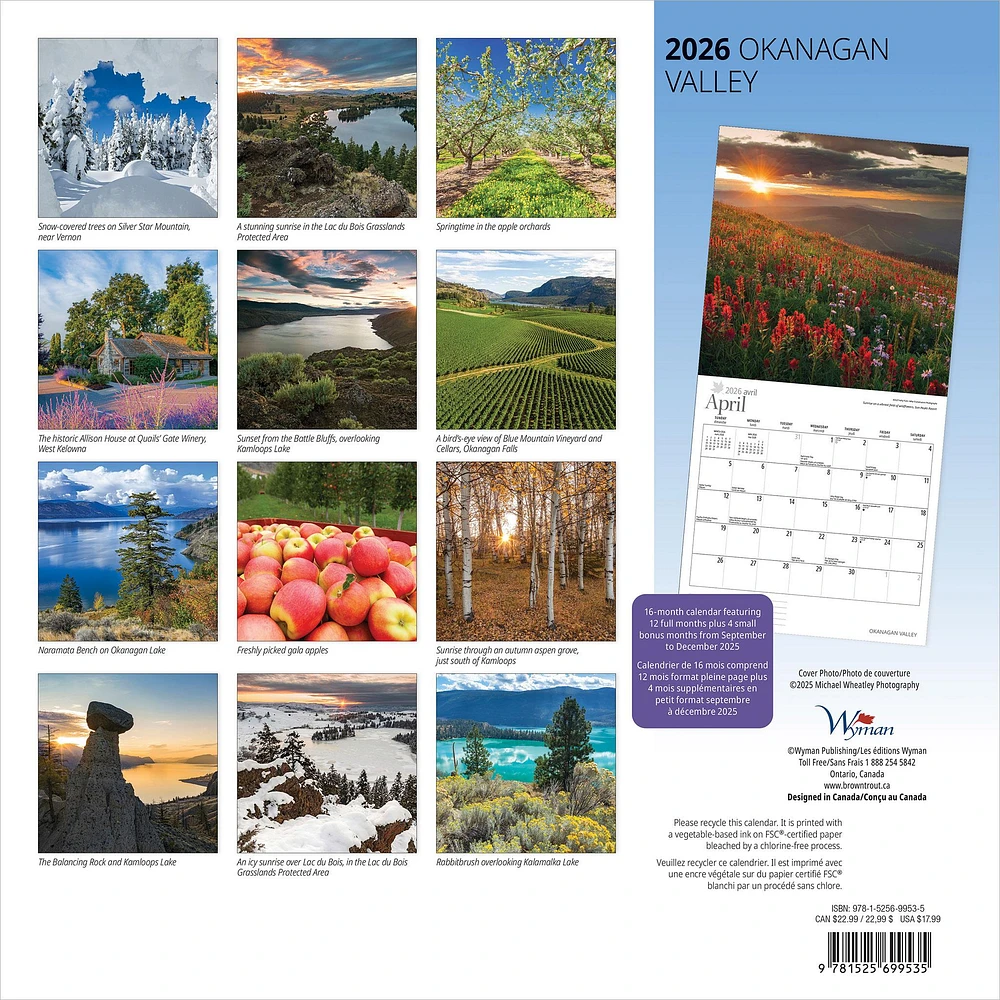 Okanagan Valley 2026 Wall Calendar
