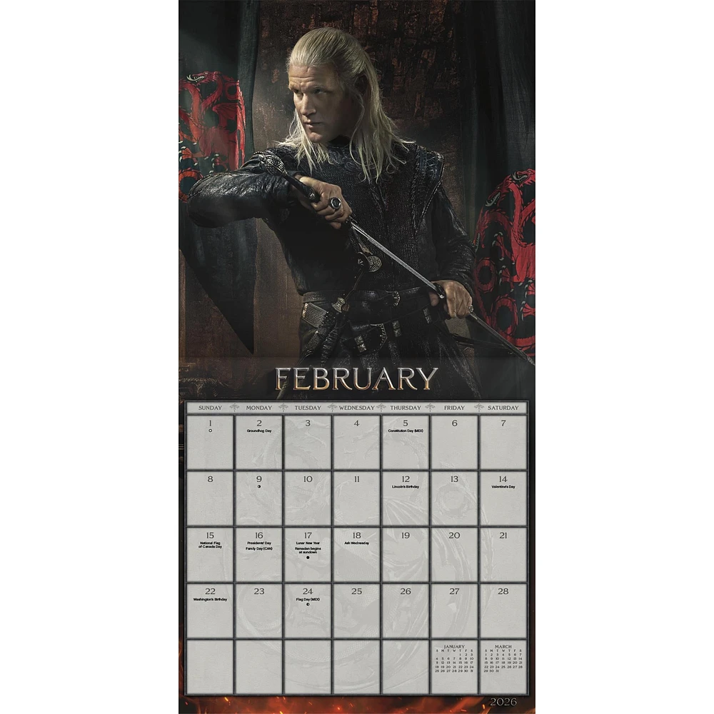 Game Of Thrones House Of The Dragon 2026 Wall Calendar