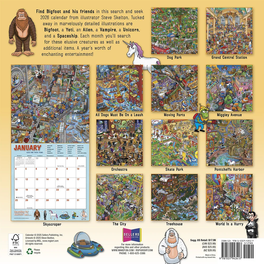 Searching For Bigfoot And His Other Hidden Friends 2026 Wall Calendar
