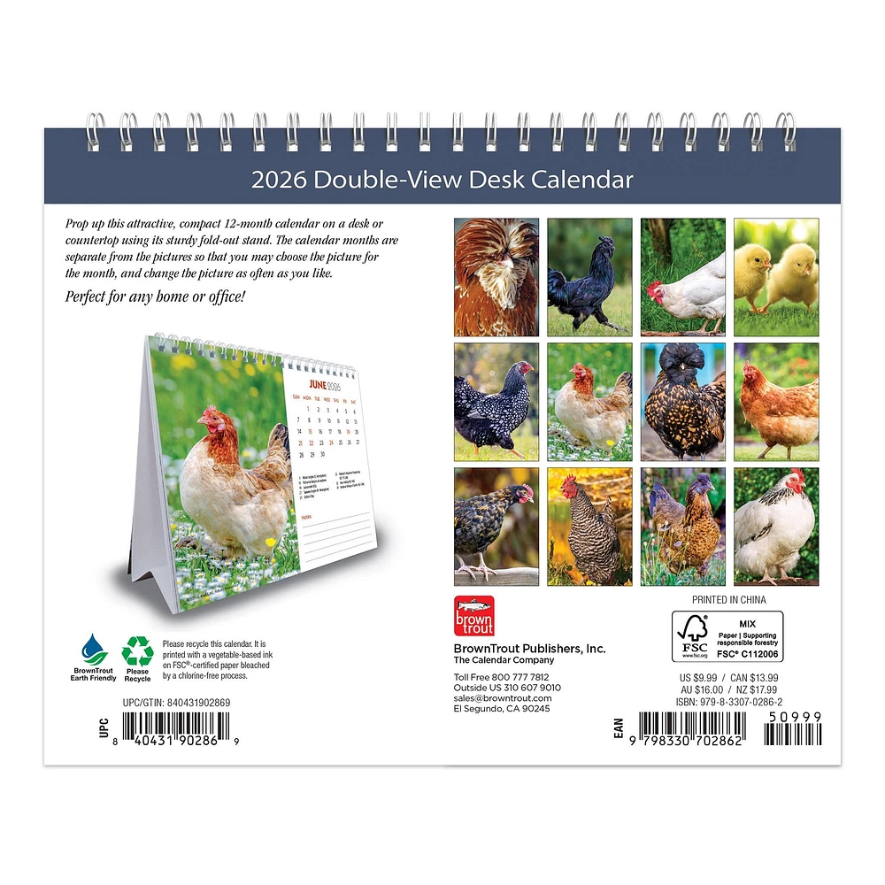 Chickens 2026 Double View Easel Calendar - Online Exclusive