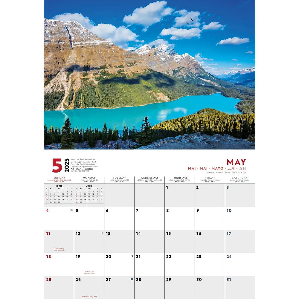 Canadian Rockies Multi Language Wall 2025 Calendar