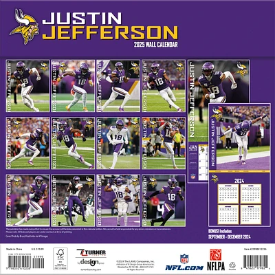 NFL Justin Jefferson Minnesota Vikings Wall 2025 Calendar