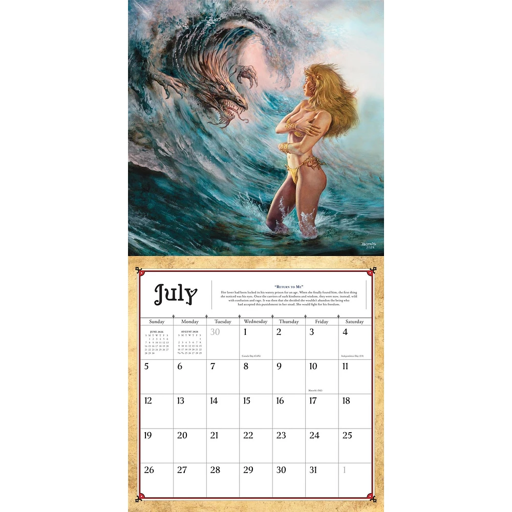 Boris Vallejo And Julie Bells Fantasy 2026 Wall Calendar