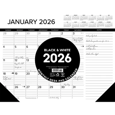 Black And White 2026 Desk Pad Calendar