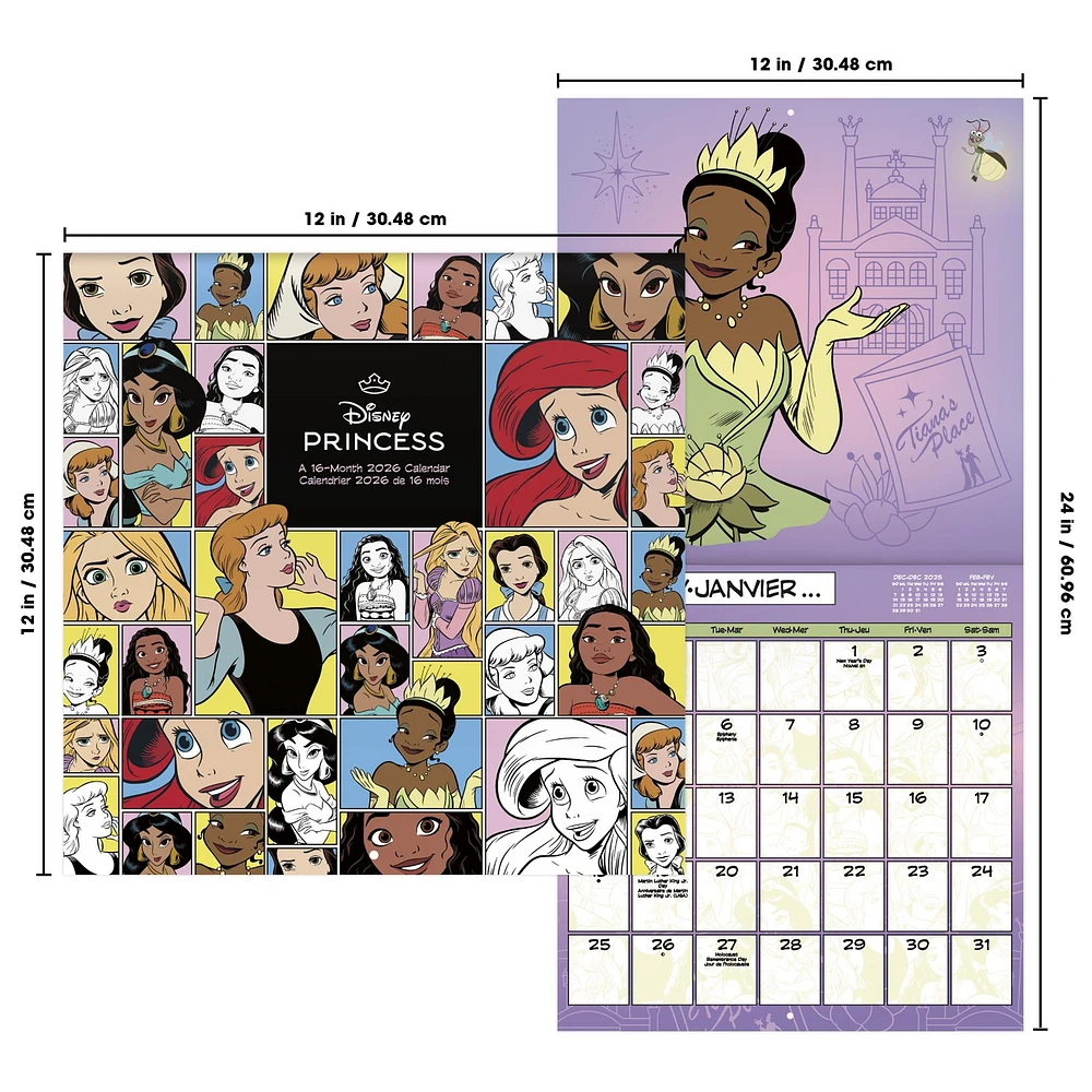 Disney Princess Bilingual 2026 Wall Calendar