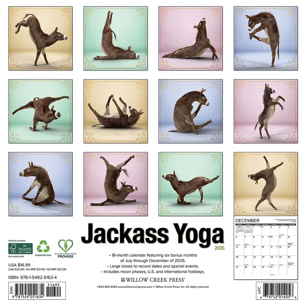 Jackass Yoga 2026 Wall Calendar
