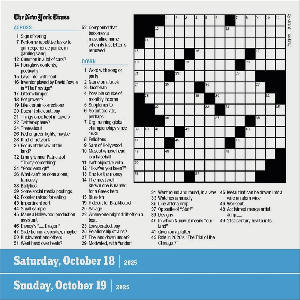 New York Times Daily Crossword Box 2025 Calendar