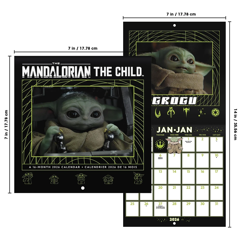 Star Wars Mandalorian Grogu Bilingual 2026 Mini Calendar