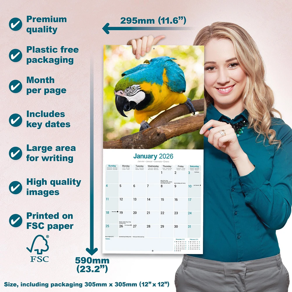 Macaws 2026 Wall Calendar