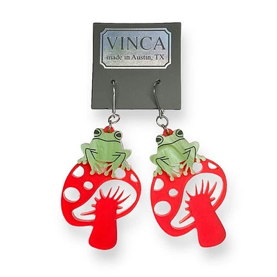 Toadly Pink Mushroom Dangle Earrings