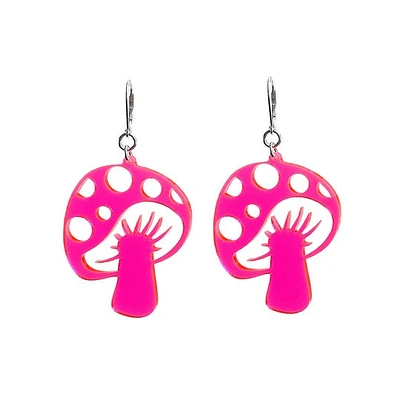 Earrings Big Magic Mushroom Transparent Pink