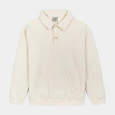 Jacquard Knit Polo Mens Long Sleeve Shirt (Beige)