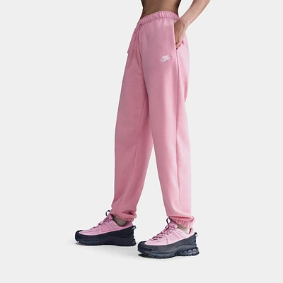 NSW Club Fleece Mid Rise Oversized Joggers Womens Sweatpants (Elemental Pink/Heather/White)