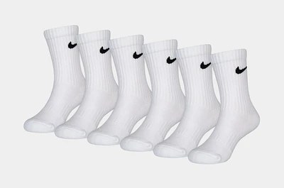 Dri Fit 6 Pack Logo Crew Preschool Socks (White)