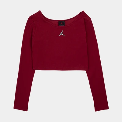 Flight Cropped Womens Long Sleeve Shirt (Burgundy Red)