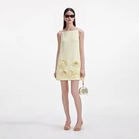 Yellow Crepe Flower Mini Dress