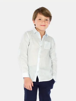 Camisa de Lino Flores Azules Niño