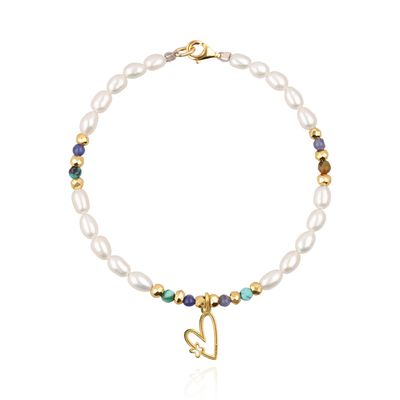 Pulsera Corazón Dorado / Perla, turquesa y sodalita