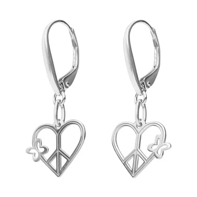 Aretes Carisma Suerte Amor/Paz Corazon Plata