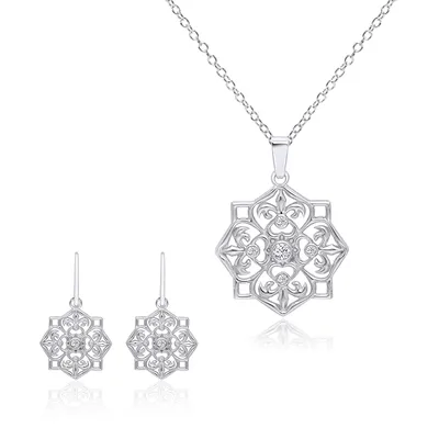 Set Anamora 2 Piezas Mandala Aretes Con Dije De Rombo