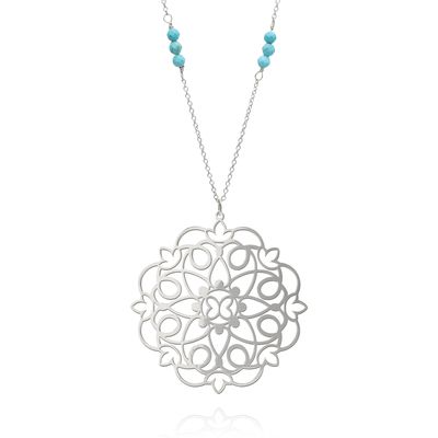 DIJE MANDALA PLATA GRANDE ZEN CON TURQUESA