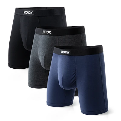 3 solid color boxers: Black, charcoal and navy blue