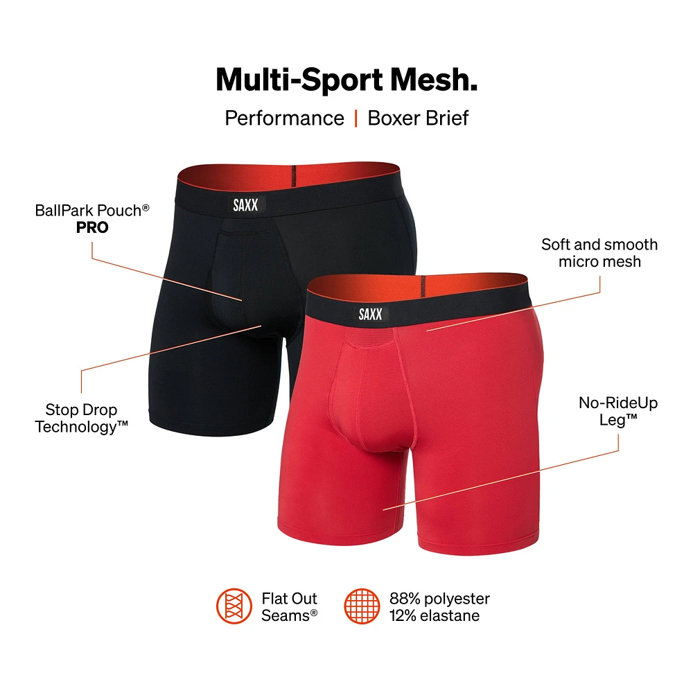 Pack DE 2 boxers Multi Sport Mesh ROUGE COUCHER SOLEIL/NOIR