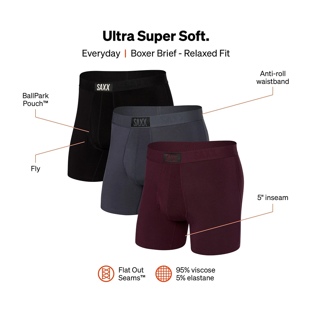 Pack de 3 boxers Ultra Plum/Turbulence/Black