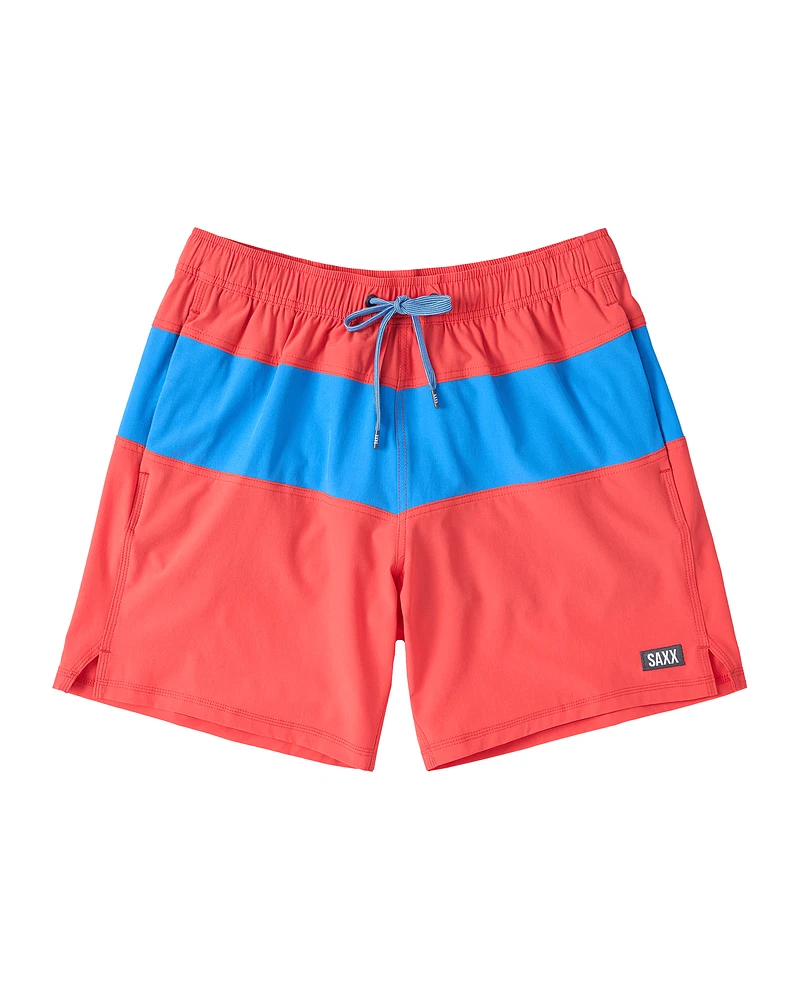 Maillot DE bain Saxx Oh Buoy STRETCH VOLLEY 7"  ROUGE CORAIL/BLEU COURSE