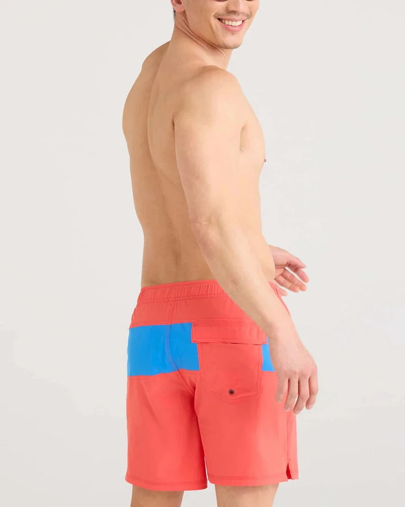 Maillot DE bain Saxx Oh Buoy STRETCH VOLLEY 7"  ROUGE CORAIL/BLEU COURSE