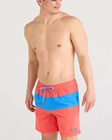 Maillot DE bain Saxx Oh Buoy STRETCH VOLLEY 7"  ROUGE CORAIL/BLEU COURSE