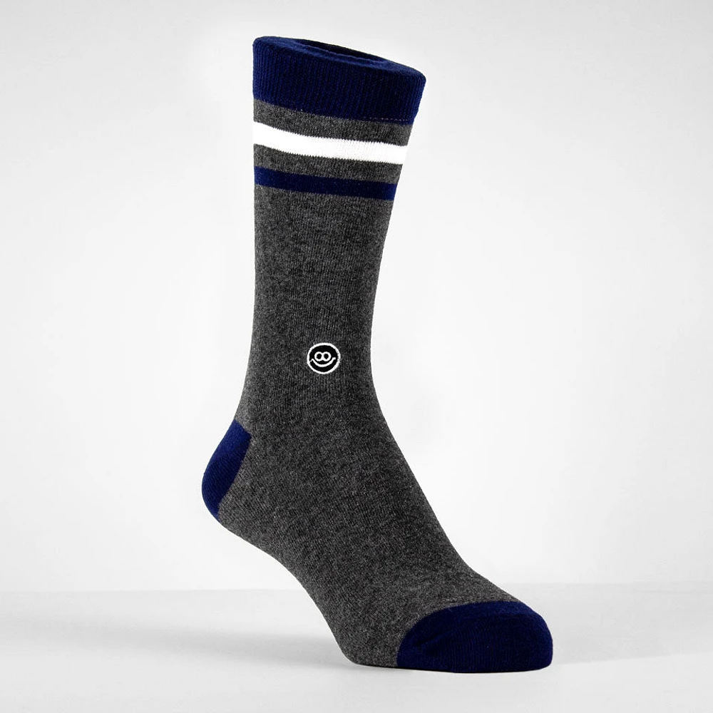 Bas - Gris foncé, ligné bleu marin & blanc