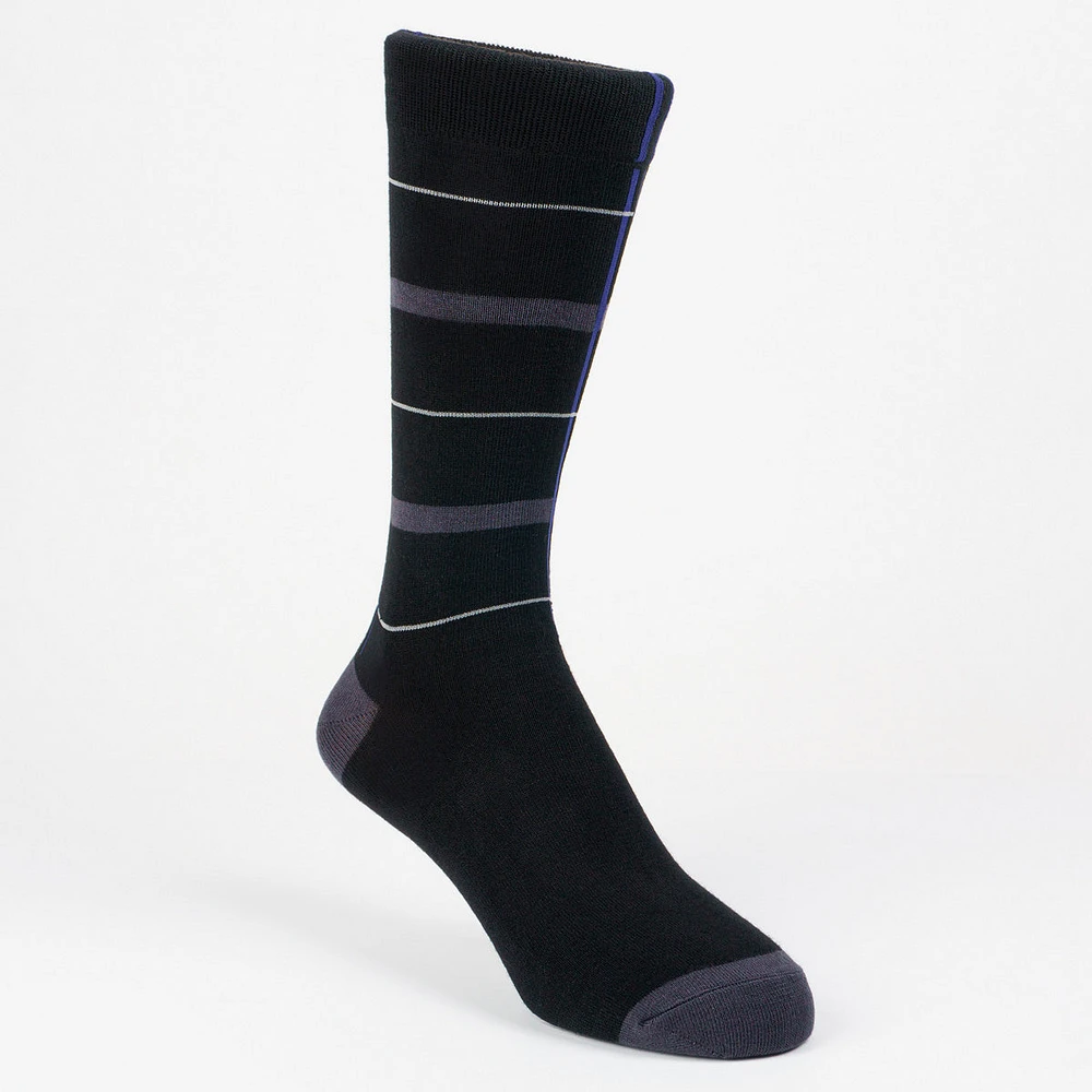 Nu - Bamboo Crew Sock : Black Double Line 