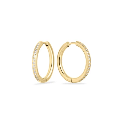 Stainless thin half eternity hoop earrings