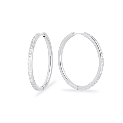 Stainless thin half eternity hoop earrings