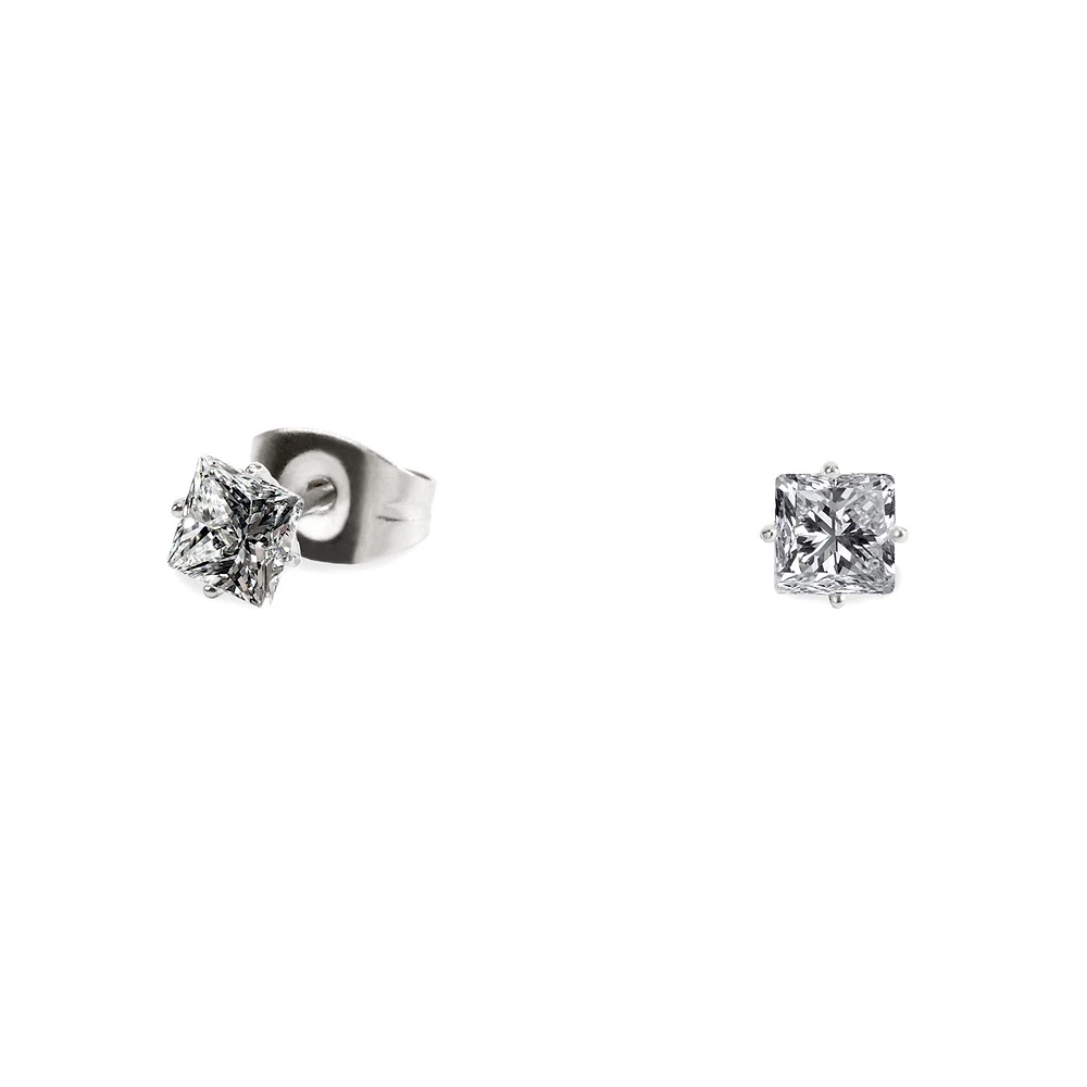 Stainless 5mm square cz stud earrings