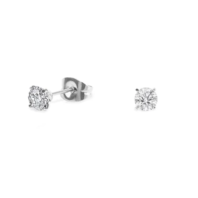 Boucles oreilles cz rond 4 mm acier inox